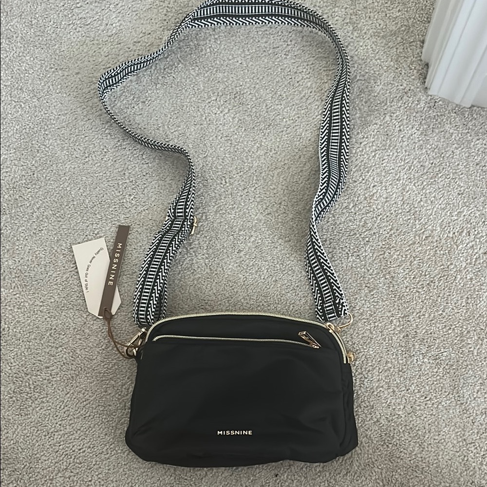 Gold and Black Crossbody Bag with Chain Strap